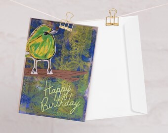 Cartão de aniversário de pássaro | Individual | Cartão em branco | Amantes de pássaros | Arte da natureza | Cartão de aniversário