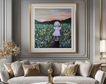 Mali of the Fields Canvas | Black Girl Wall Art | African American Child | Flower Field | Nursery Decor | Kids Room | Colorful Gift