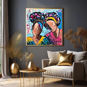 Best Buds Canvas | Faceless Portrait | Friends | Friendship | Sisterhood | African American Women | Feminine | Wall Decor | Home Decor