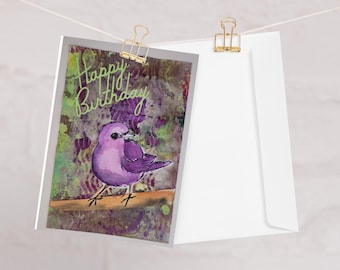 Cartão de aniversário de pássaro | Individual | Cartão em branco | Amantes de pássaros | Arte da natureza | Cartão de aniversário