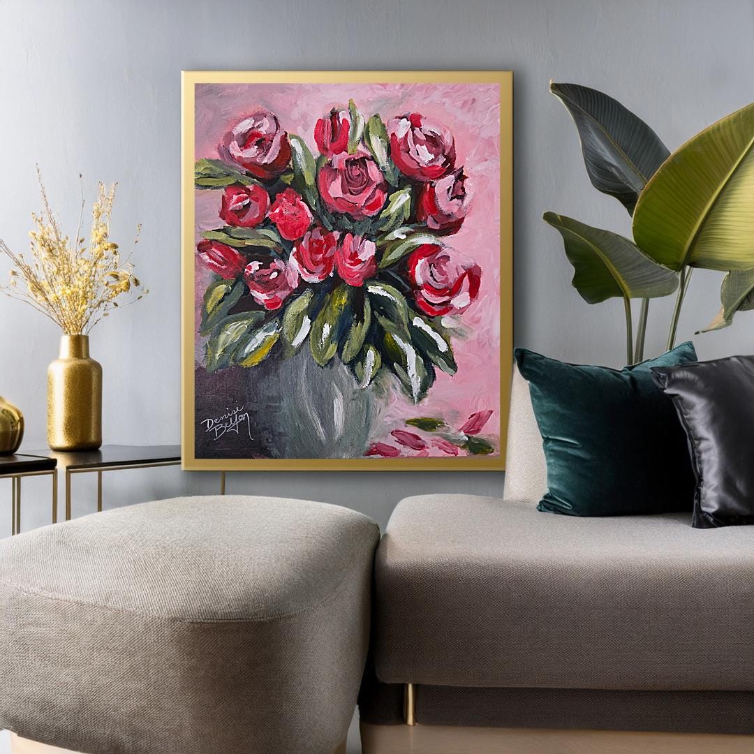 Rosie Roses Canvas Print | Pink Floral | Flower Vase Wall Art | Modern ...