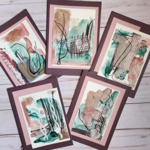 Set di biglietti di auguri astratti - Set di 5 / Tutte le occasioni / Dipinti a mano / Biglietti vuoti / Pezzi unici