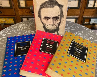 Abraham Lincoln Book Set by Carl Sandburg, Three Volume Set, The Prairie Years, The War Years (2 volumes), with slipcase, Vintage Book Set