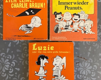 Vintage Peanuts Comic Books, Set of 3, Immer wieder Peanuts, Luzie, Zieh Leine, Charlie Brown, 1960s, 1970s, Illustrated, Charles Schulz