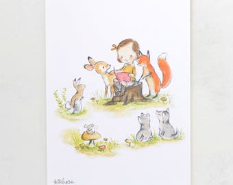 Children's Art -- Woodland Story Girl -- Giclée Print