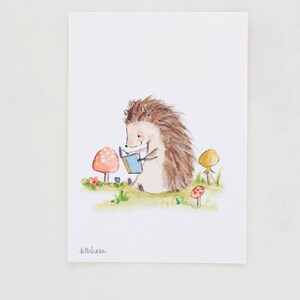 Forest nursery art, woodland art, Bookish Hedgehog, Giclée Print, Kit Chase artwork