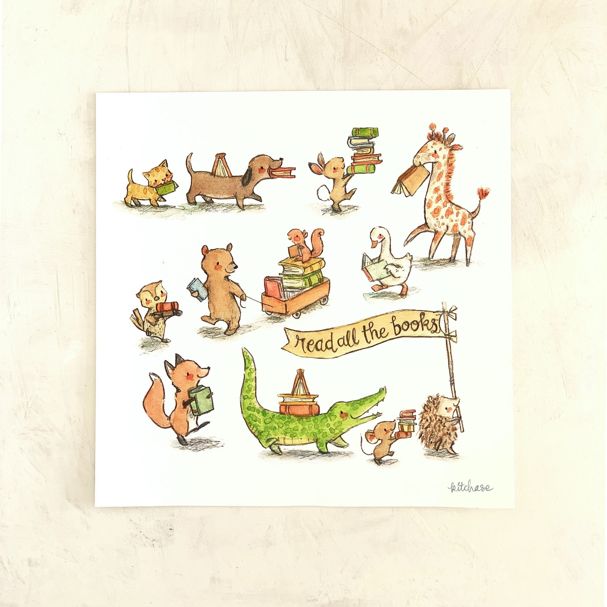 Woodland nursery art Read All the Books 11x11 book art 8x8 Gicl\u00e9e print