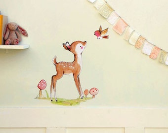 Forest nursery, woodland decor, A Little Bird Told Me, wall decal, Kit Chase artwork, reusable