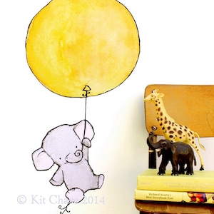 Elephant art, jungle nursery decor, Elephant Balloon, wall decal, Kit Chase artwork image 1