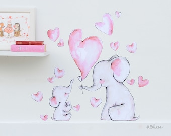Valentine art, elephant nursery, Baby Love, Wall Decal
