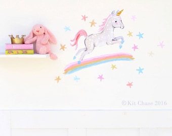 Baby girls room, nursery art, Over the Rainbow, Kit Chase artwork, fabric wall decal, removable and reusable