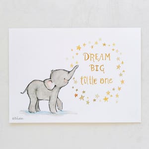 Elephant art, nursery decor, Dream Big, giclée print, Kit Chase artwork, 5x7, 8x10, 11x14