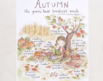 Woodland nursery art, girl art, Autumn, Giclée print, 8x10, 11x14, 16x20