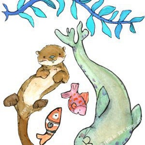 Ocean art, sea animals, Briny Buddies set A, wall decal, Kit Chase artwork, reusable image 3