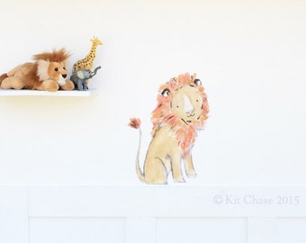 Jungle nursery art, childrens art, Lion, Kit Chase artwork, fabric wall decal, removable and reusable