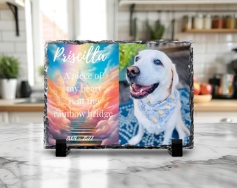 Personalized Rainbow Bridge Pet Memorial Slate – Custom Photo Tribute Gift for Dog or Cat Loss, Pet Remembrance Keepsake with 6 Backgrounds