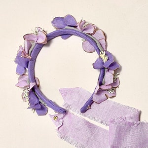 Mommy and Me 2 in1 Pure Linen Flower Crown Headband Purple Detachable Tie Back Floral Crown Baby Toddler Flower Headpiece Boho Flower Girl