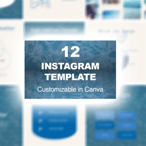 Puede incluir: Un gráfico azul y blanco con el texto "12 Instagram Template Customizable in Canva".