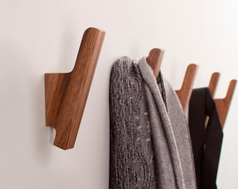 Walnut Coat Hook: Wooden Wall Mount Home Decor