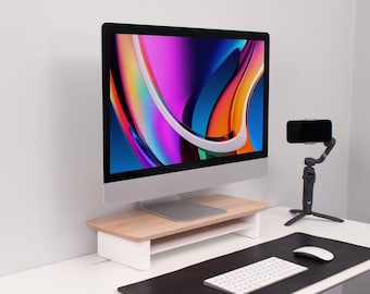 Maple Monitor Stand: Wooden Desk Organizer