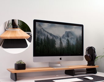 Oak Monitor Stand: Wooden Desk Organizer Shelf (S1/M1)