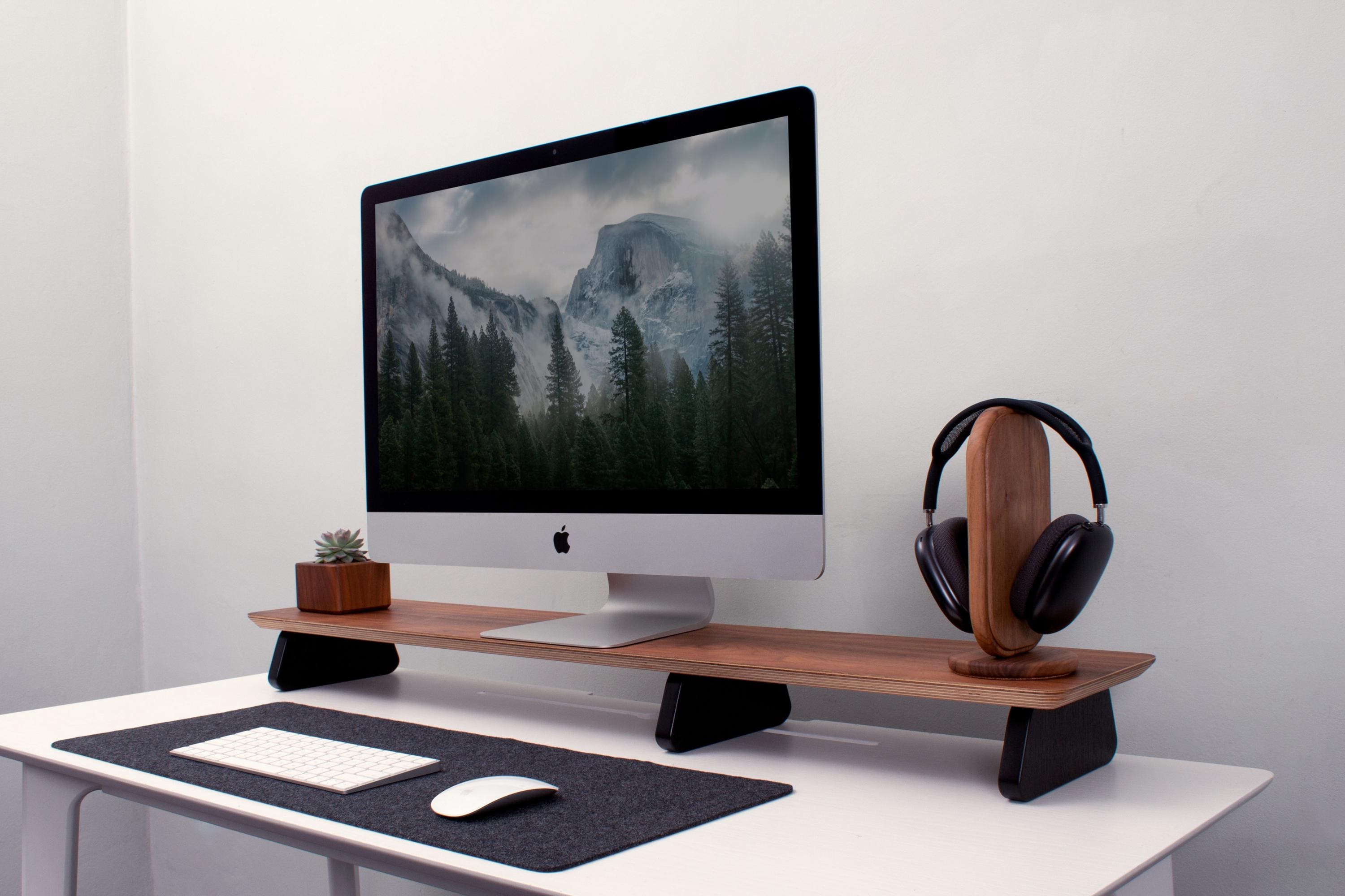 Oak Veneer Monitor Stand: Ergonomic Desk Organizer