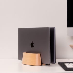 Vertical Laptop Stand Dual Slot Premium Walnut Wood Double
