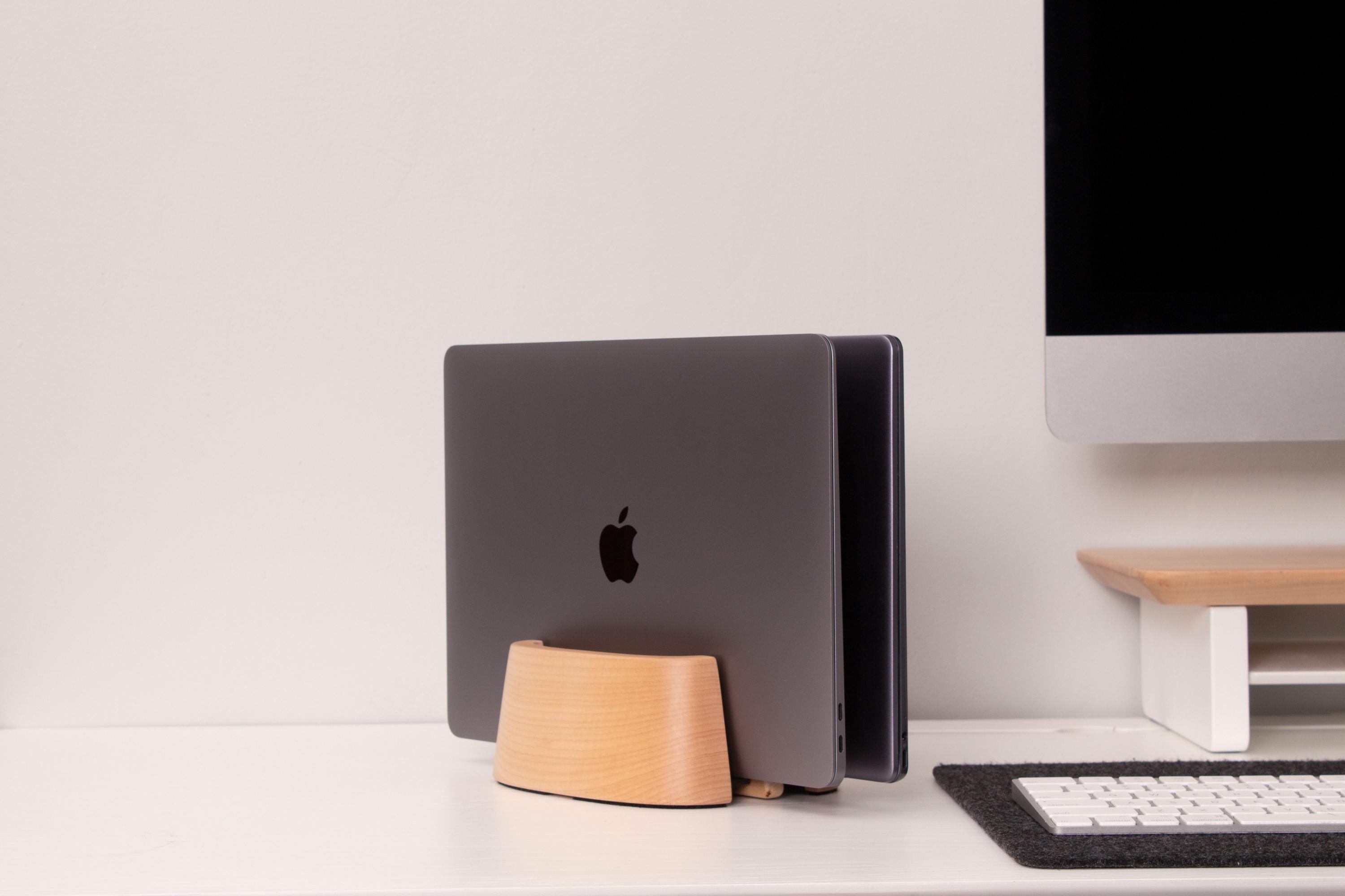 Maple Vertical Laptop Stand: Wooden Dual Laptop Holder