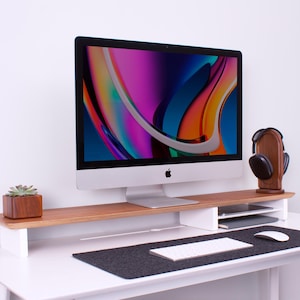 Wooden Monitor Stand Riser: Solid Maple, Oak, or Walnut Desk Organizer