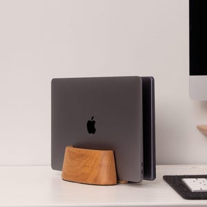 Vertical Wood Laptop Stand: Double Desk Organizer