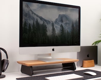 Supporto per monitor in rovere, supporto per monitor in legno, organizer da scrivania