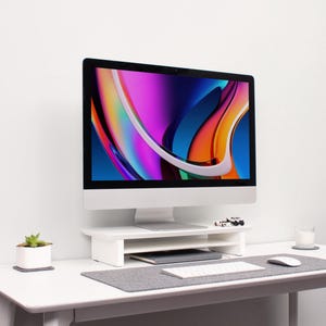 Soporte para monitor blanco, pequeño soporte para monitor, estante de escritorio, soporte para monitor
