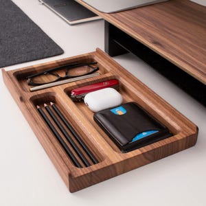 Solid Wood Desk Tray: Walnut or Oak Organizer, DANVERWOOD Compatible