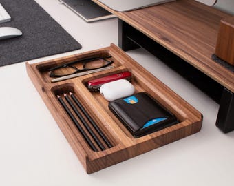 Solid Wood Desk Tray: Walnut or Oak Organizer, DANVERWOOD Compatible