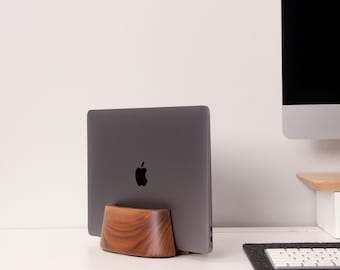 Support vertical pour ordinateur portable en bois : chêne, noyer, frêne, érable - Simple ou double