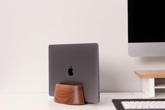Wood Vertical Laptop Stand: Oak, Walnut, Ash, Maple - Single or Dual