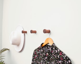 Walnut Modern Wall Hook, Minimalist Coat Hooks, Natural Wood Organizer