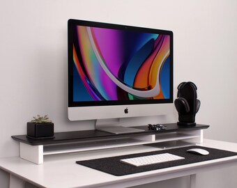 Black Wood Monitor Riser: Desk Shelf Organizer