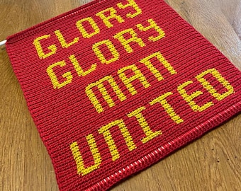 Glory Glory Man United Football Crochet Tapestry Pattern (Alpha Chart + Written Instructions)