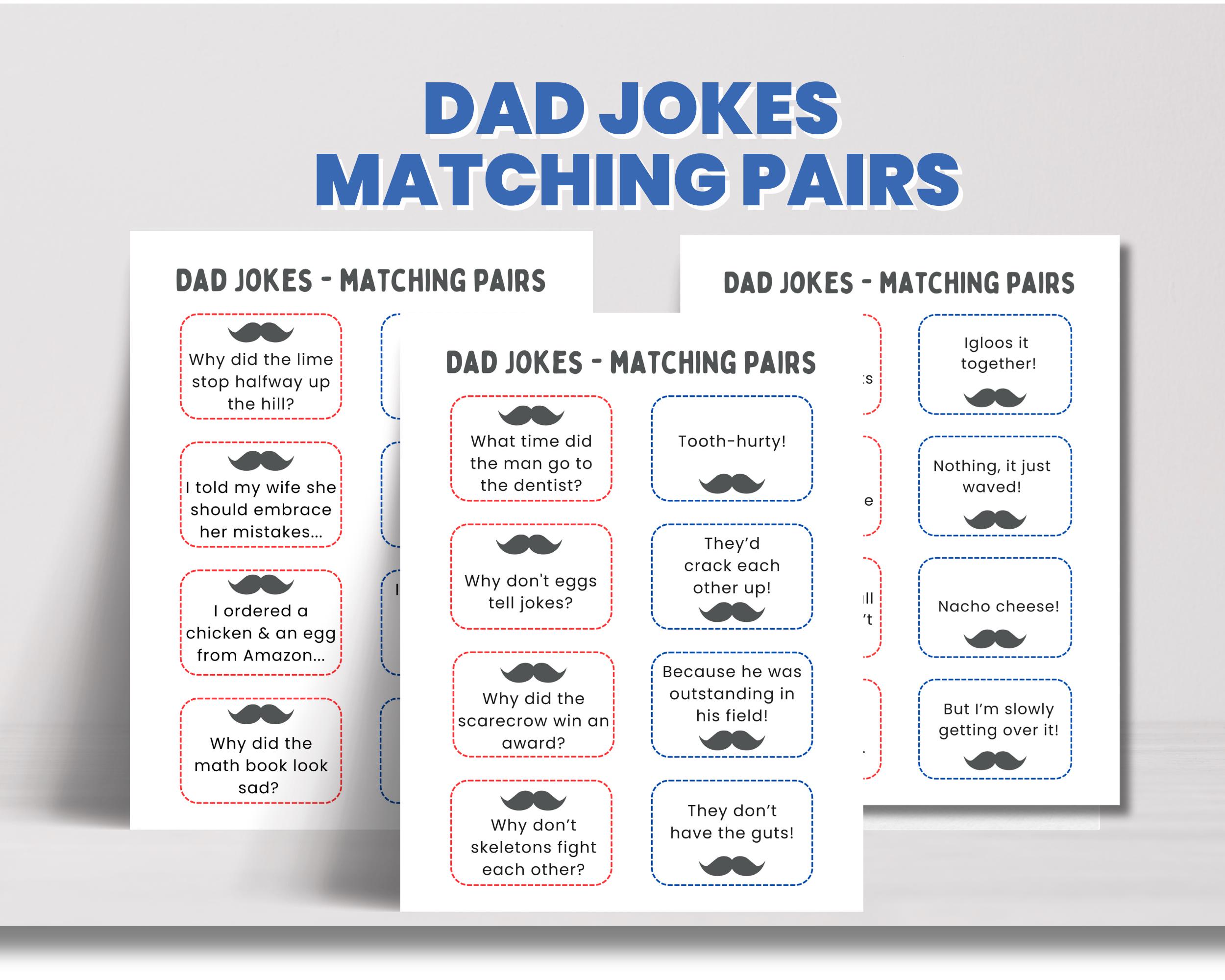 Printable dad jokes matching game cards
