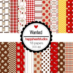 Digital Scrapbook Wanted-INSTANT DOWNLOAD Cowboy,Wanted