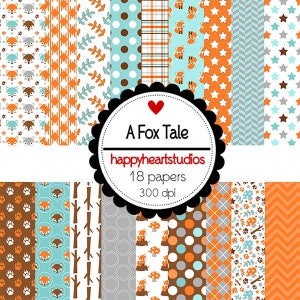 Digital Scrapbooking AFoxTale - Instant Download, Orange, Teal, Fox Papers