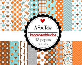 Digital Scrapbooking AFoxTale - Instant Download, Orange, Teal, Fox Papers