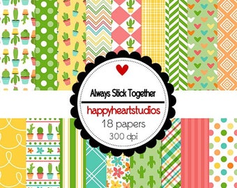 DigitalScrapbooking Always Stick Together Cactus, Pink, Green-InstantDownload