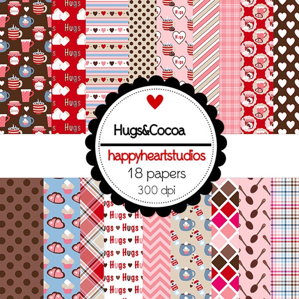 DigitalScrapbooking Hugs&Cocoa -InstantDownload-Valentines Day, chocolate