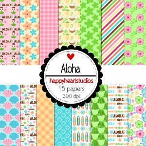 Digital Scrapbooking Aloha- Tropical, hawaiian, ocean, vacation -INSTANT DOWNLOAD