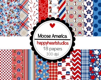 DigitalPapers MooseAmerica - Instant Download -Moose. Patriotic