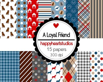 DigitalScrapbooking ALoyalFriend  dog, navy, red gray, - InstantDownload