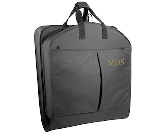 45” Black Deluxe Travel Garment Bag with Two Pockets with Embroidered Personalization
