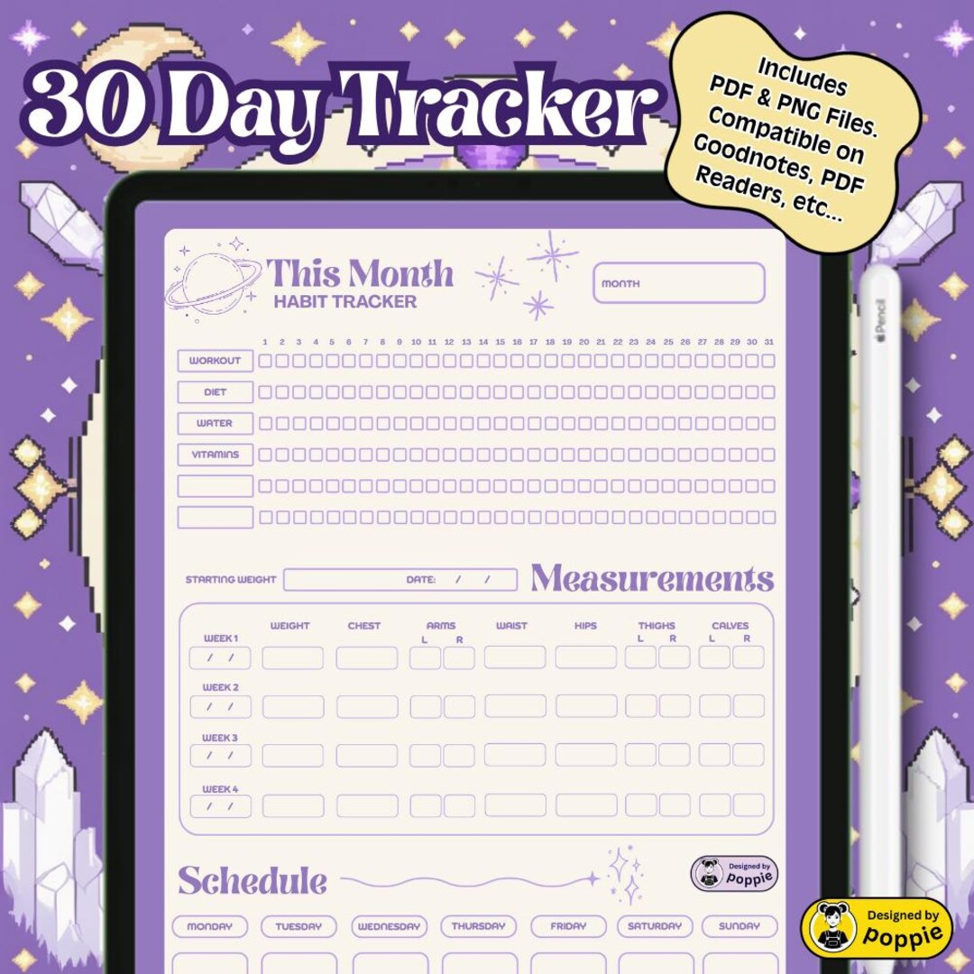 30 Day Habit Tracker Digital + Printable PDF | Digital Weight Loss ...